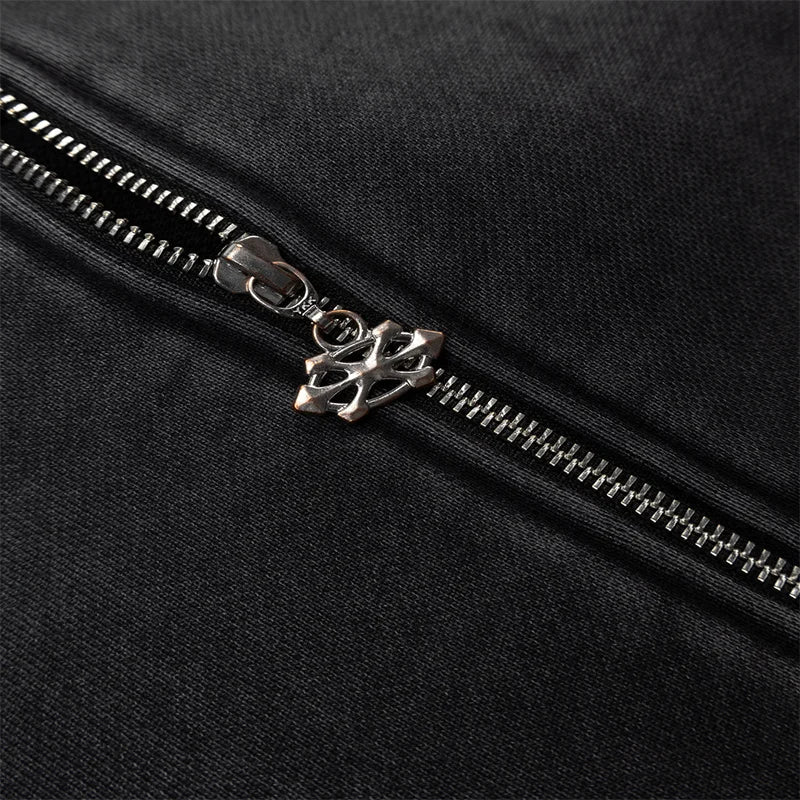 Y2K Fashion Retro Hoodie - Harajuku Gothic Punk Graphic Embroidery Zipper Hoodie - Hip Hop Streetwear