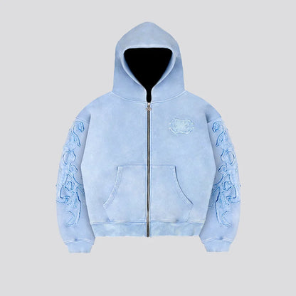 Y2K Fashion Retro Hoodie - Harajuku Gothic Punk Graphic Embroidery Zipper Hoodie - Hip Hop Streetwear