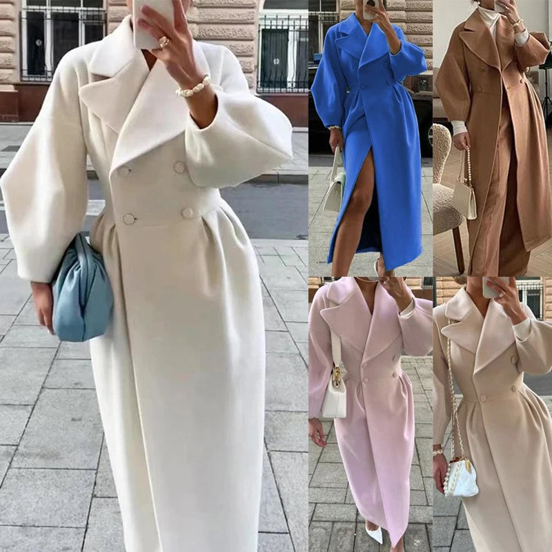 Winter Mantel Für Frauen Fashion Solid Lose Revers Zweireiher Graben Vintage Langarm Jacken Warme Dicke Frau Neue In Mäntel
